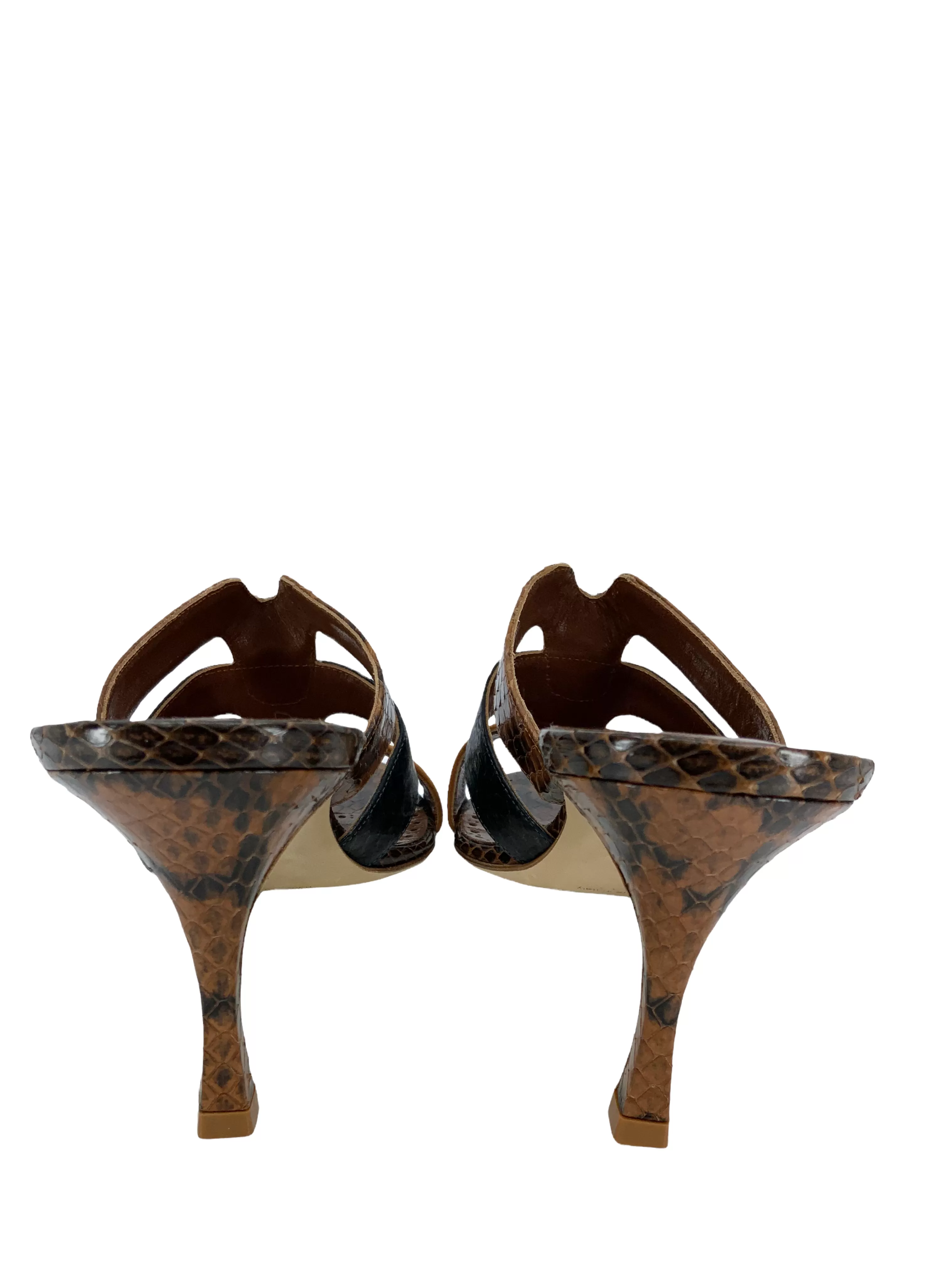 Manolo Blahnik Pennina Brown Suede and Snakeskin Mules Size 9