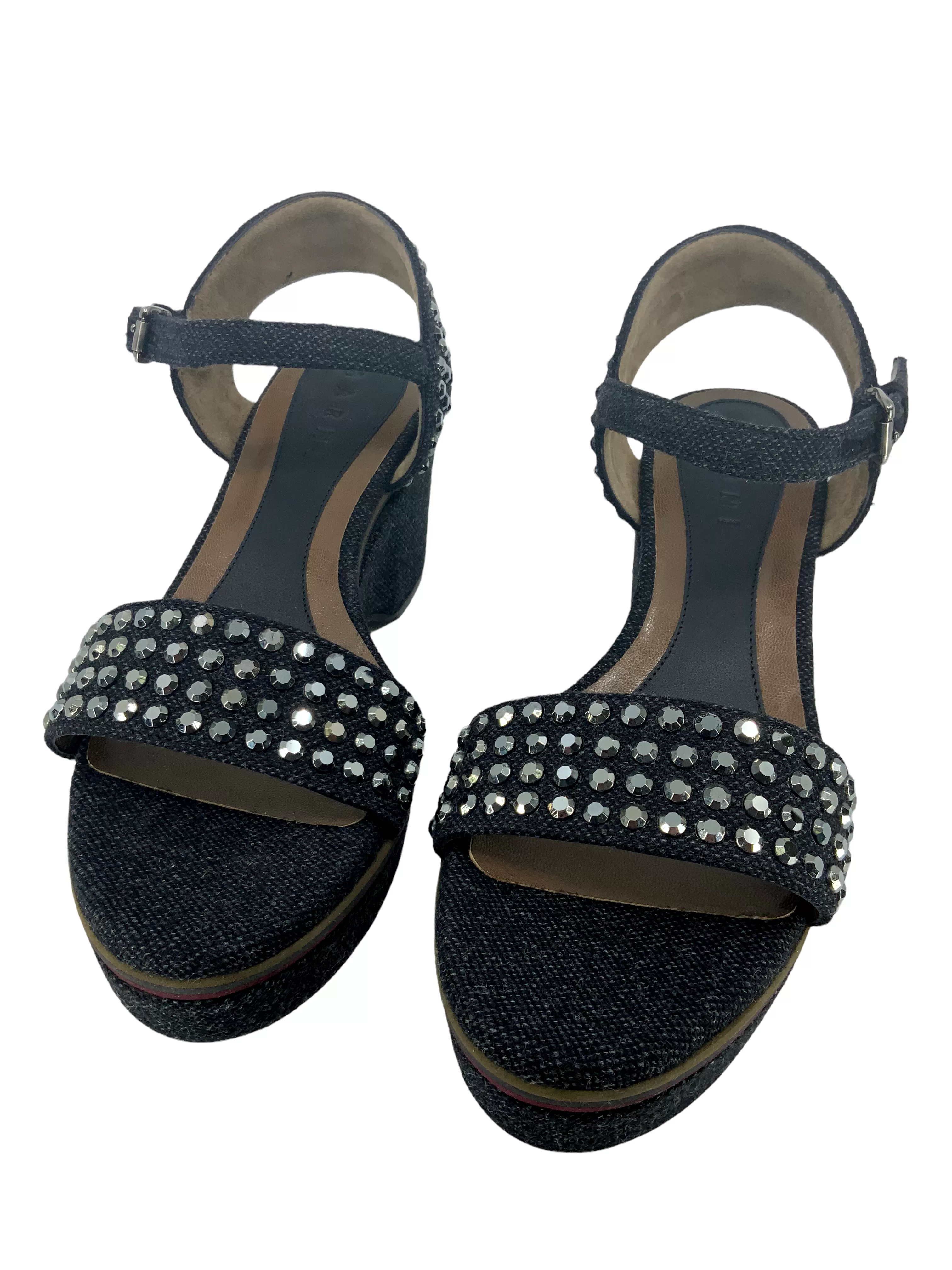 MARNI Studded Denim Ankle Strap Wedge Sandals Size 9