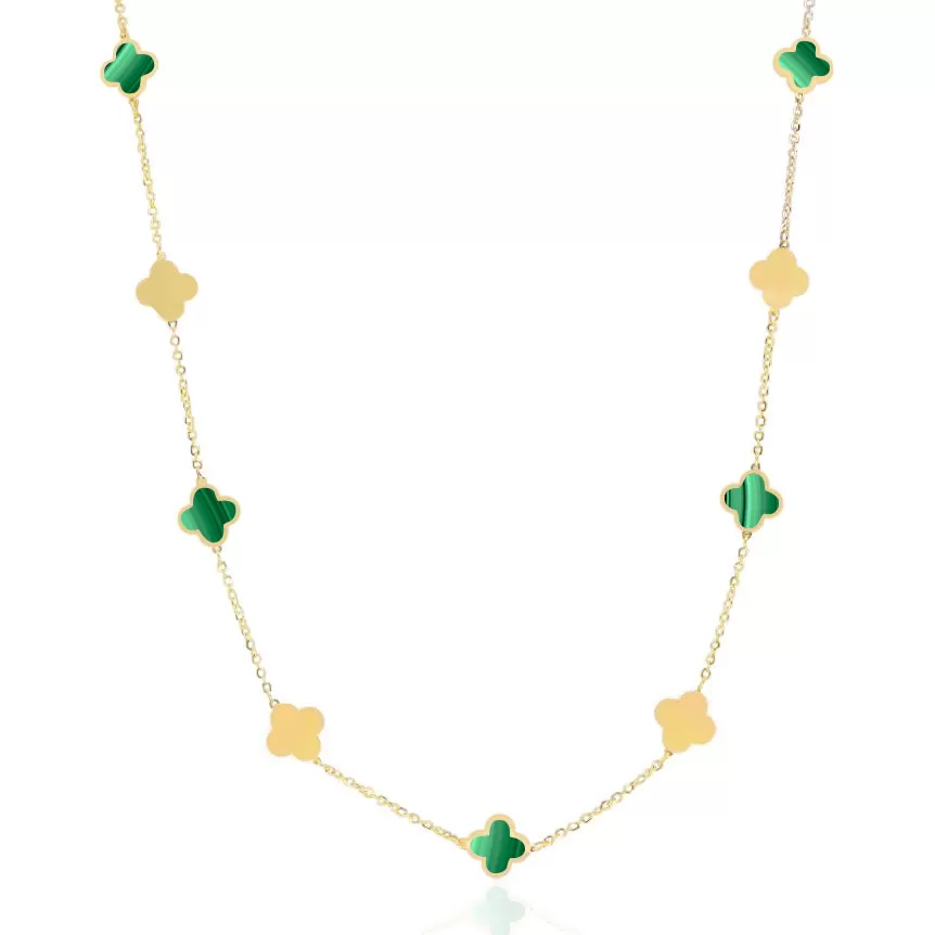 Mini Malachite and Gold Clover Necklace