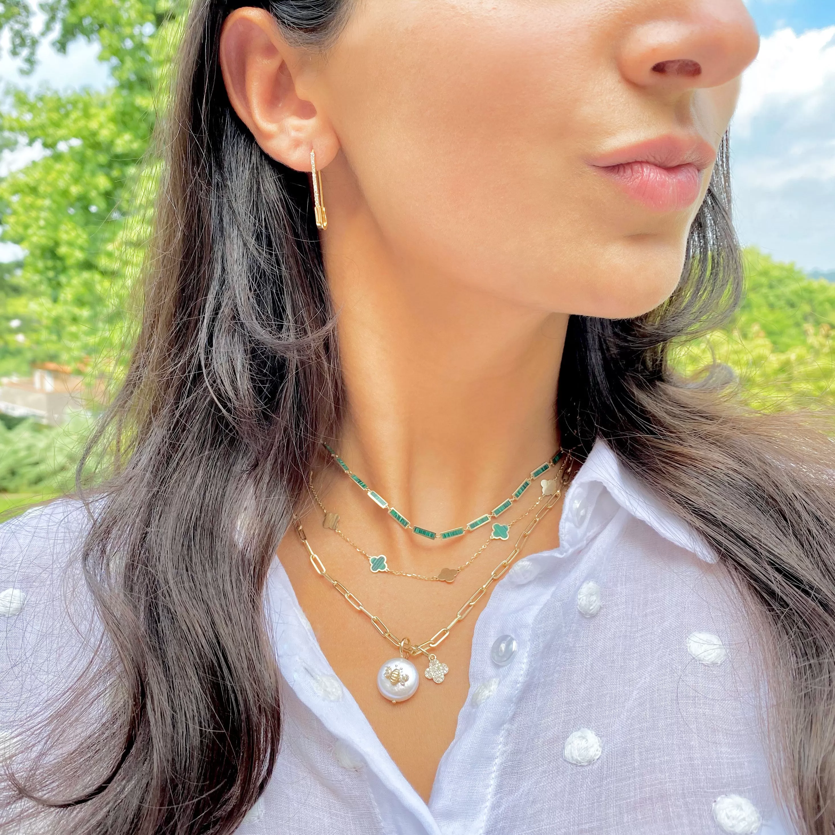 Mini Malachite and Gold Clover Necklace