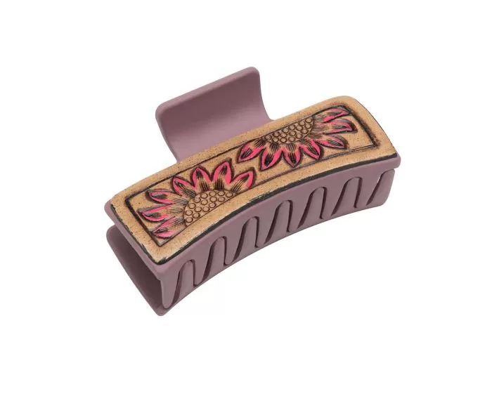 Myra Bags Leather Hair Comb Clips: Secure, Stylish, and Comfortable - Dusty Rose and Hand Tooled