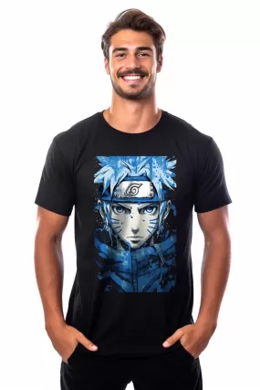 Naruto Color Splash Tee: Dan Mumford-Inspired Sky-Blue & Light Gray Design - Digital Graphics Basic T-shirt Black