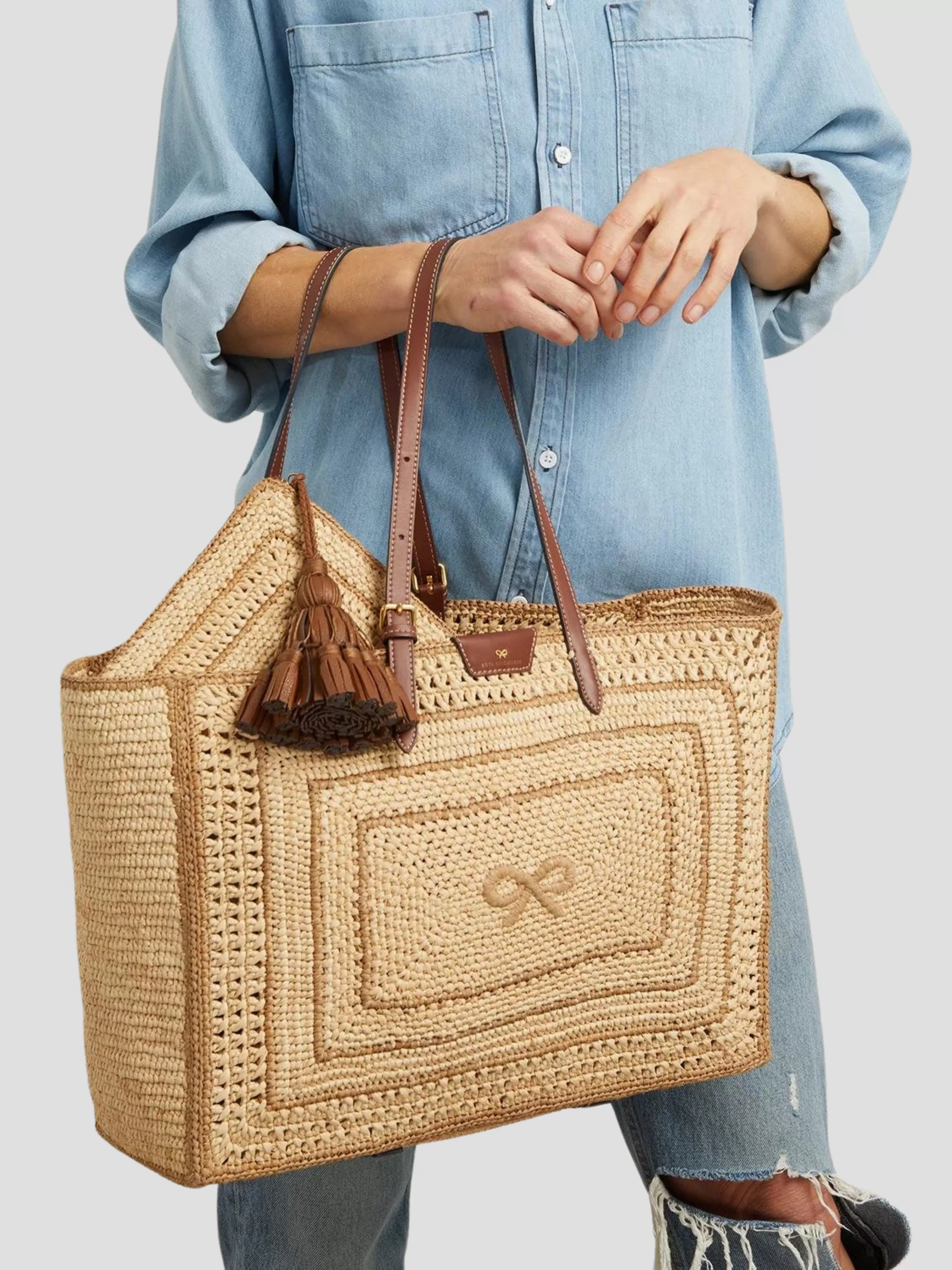 Natural Raffia E/W Bow Tote