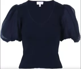 Navy Barra Mixed Knit Top