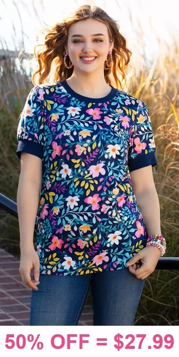 Navy Blue Floral short sleeve top