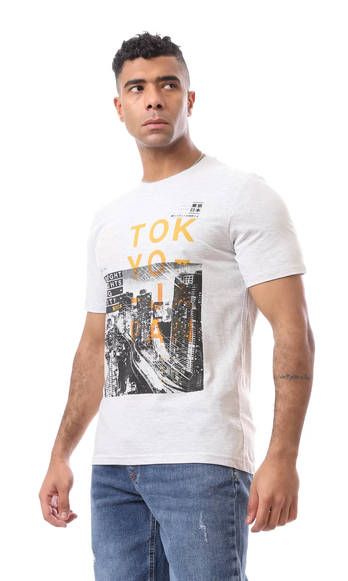 O163358 Heather Light Grey Tokyo-Japan Photo Print T-Shirt