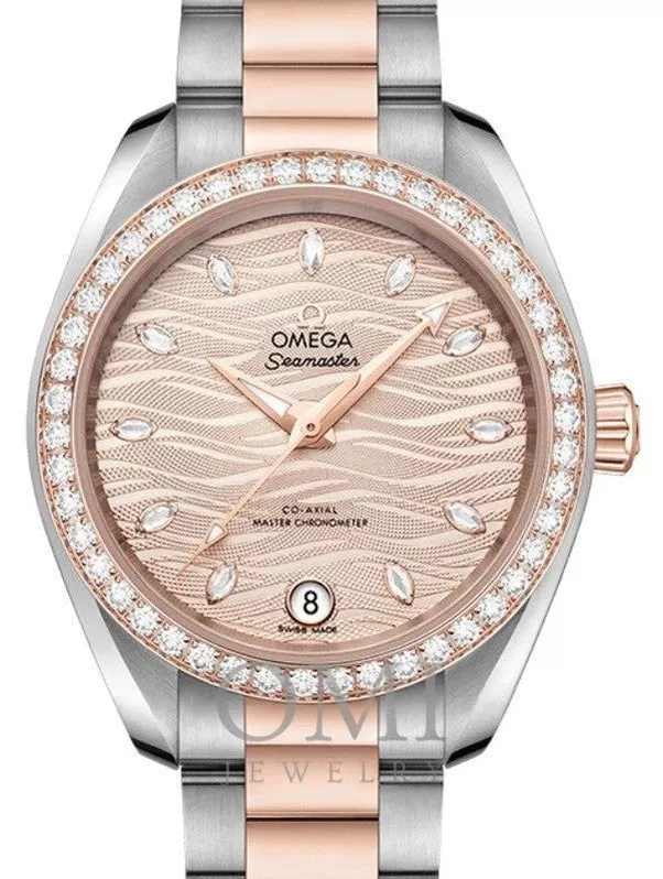 OMEGA SEAMASTER AQUA TERRA 150M CO-AXIAL MASTER CHRONOMETER 34MM STAINLESS STEEL SEDNA GOLD DIAMOND BEZEL GREY NUDE DIAMOND HOUR DIAL 220.25.34.20.59.001 WITH STEEL-SEDNA GOLD BRACELET