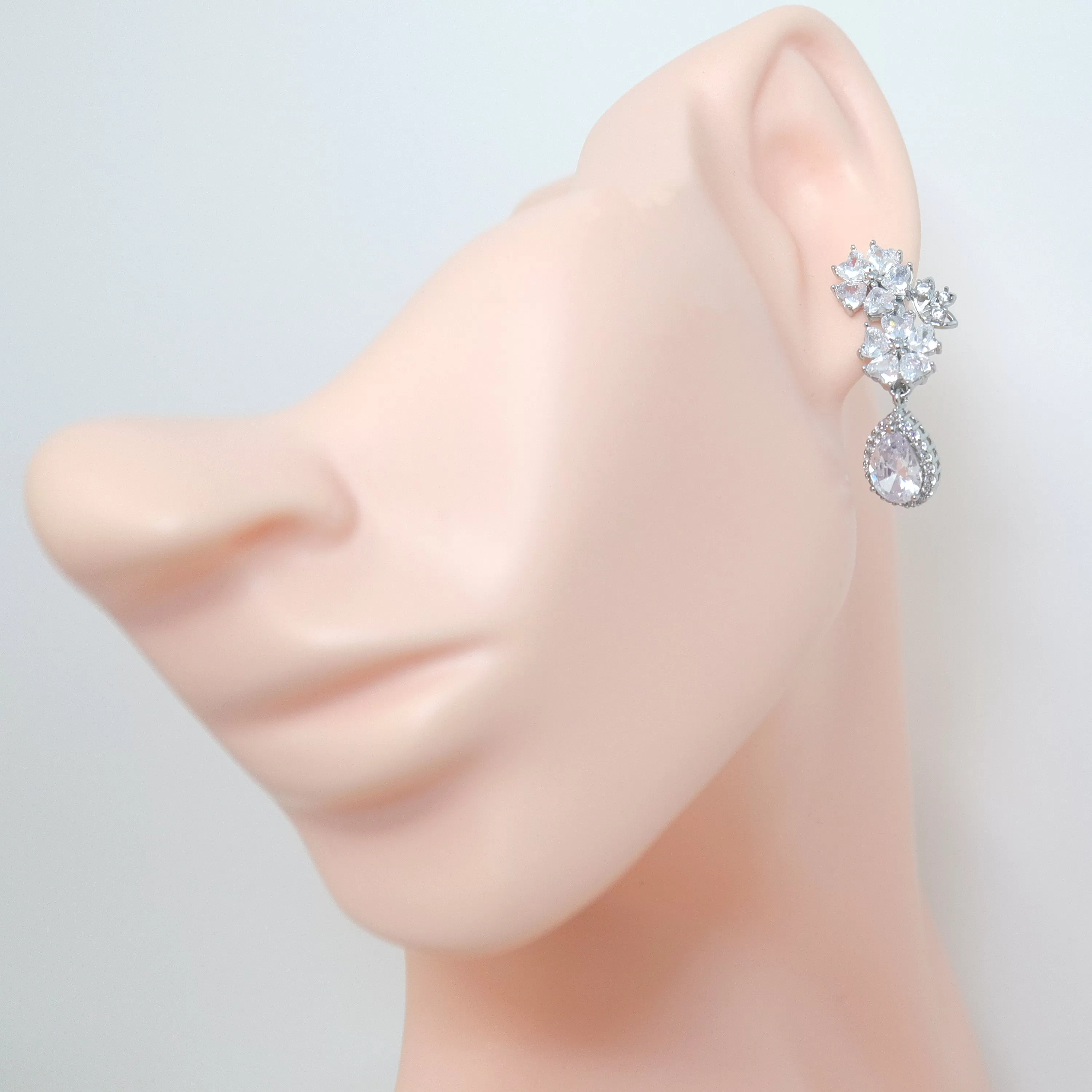 Opulent Flower Garden: Swarovski Crystal Bridal Clip On Drop Earrings with Diamond Details, Crystal Bridal Earrings, Statement Earrings Cz