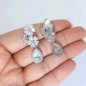 Opulent Flower Garden: Swarovski Crystal Bridal Clip On Drop Earrings with Diamond Details, Crystal Bridal Earrings, Statement Earrings Cz