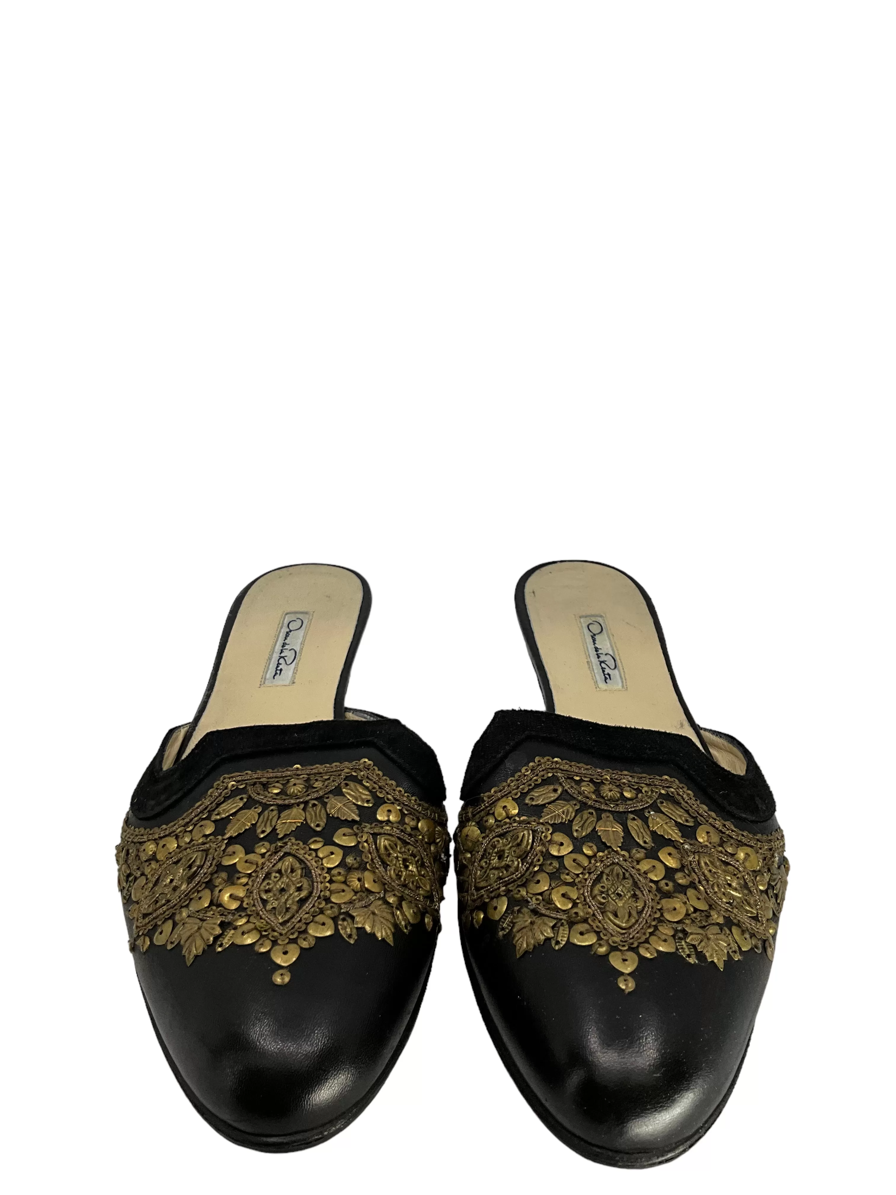 Oscar De La Renta Leather Embroidered Spanish Mules Size 10.5