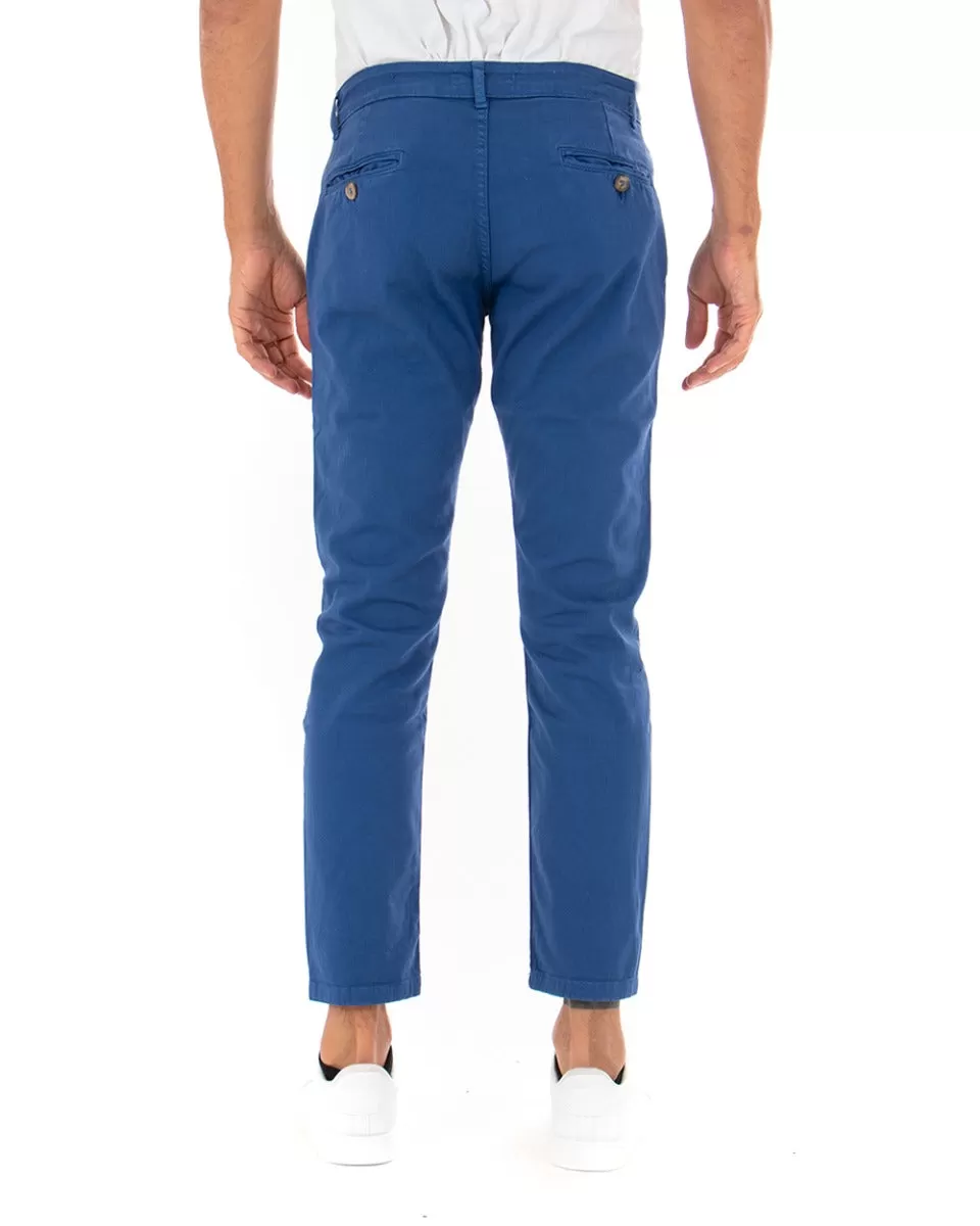 Pantaloni Uomo Tasca America Basic Cotone Elastico Blu Royal Slim Classico GIOSAL-P5007A