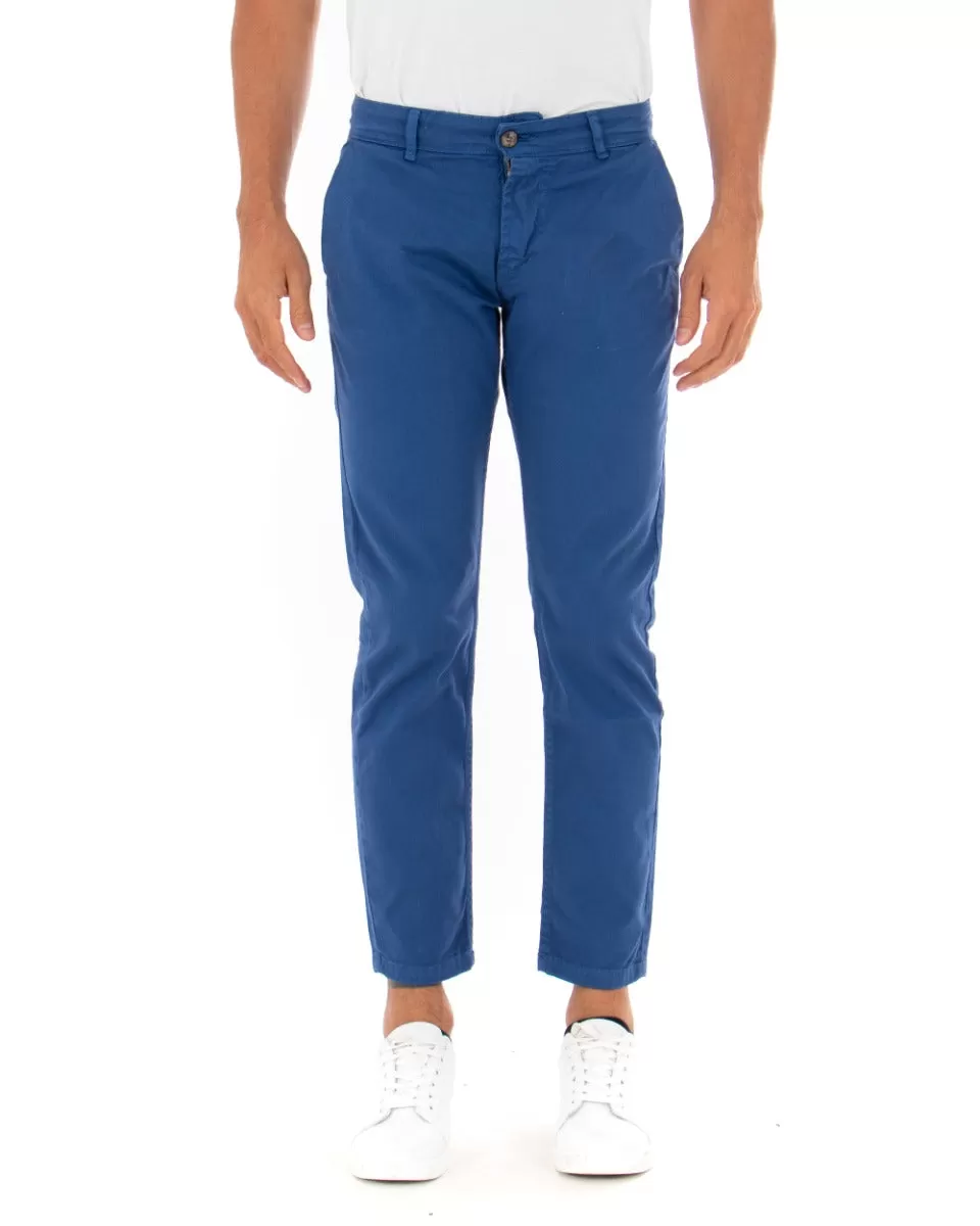 Pantaloni Uomo Tasca America Basic Cotone Elastico Blu Royal Slim Classico GIOSAL-P5007A