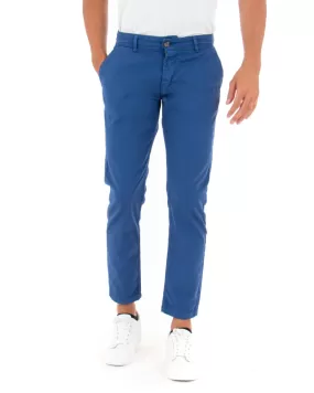 Pantaloni Uomo Tasca America Basic Cotone Elastico Blu Royal Slim Classico GIOSAL-P5007A