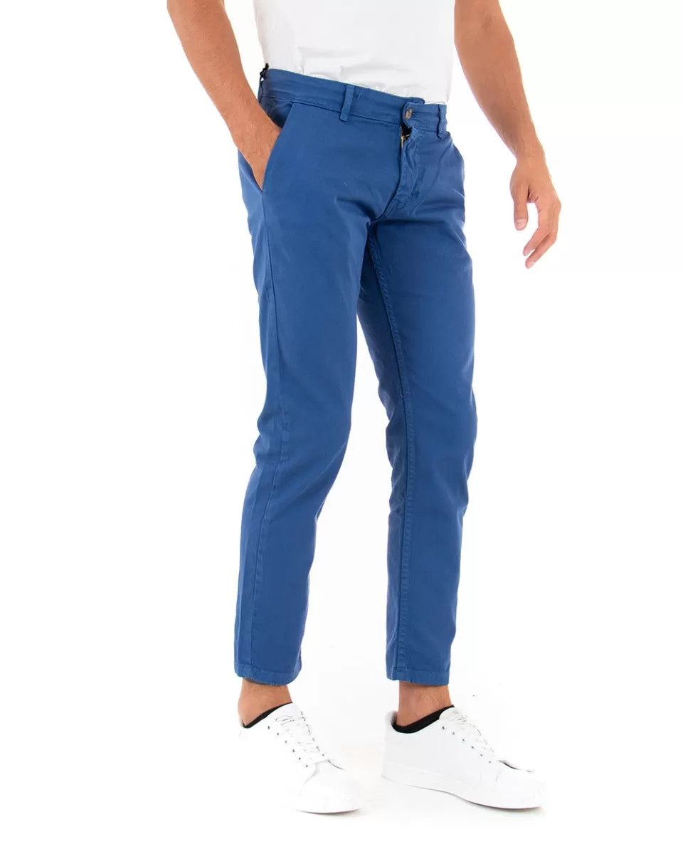 Pantaloni Uomo Tasca America Basic Cotone Elastico Blu Royal Slim Classico GIOSAL-P5007A