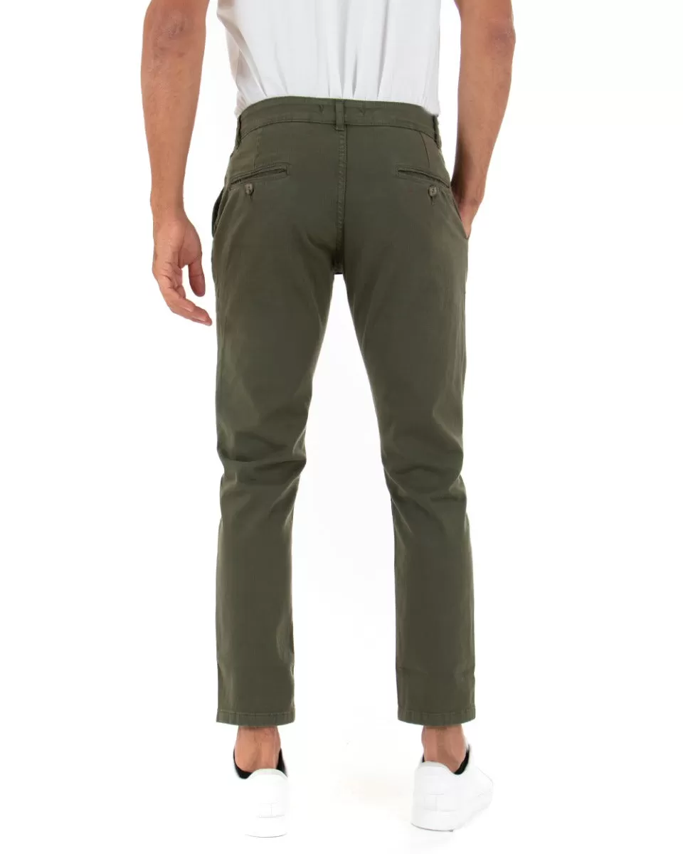 Pantaloni Uomo Tasca America Basic Cotone Elastico Verde Slim Classico GIOSAL-P5005A