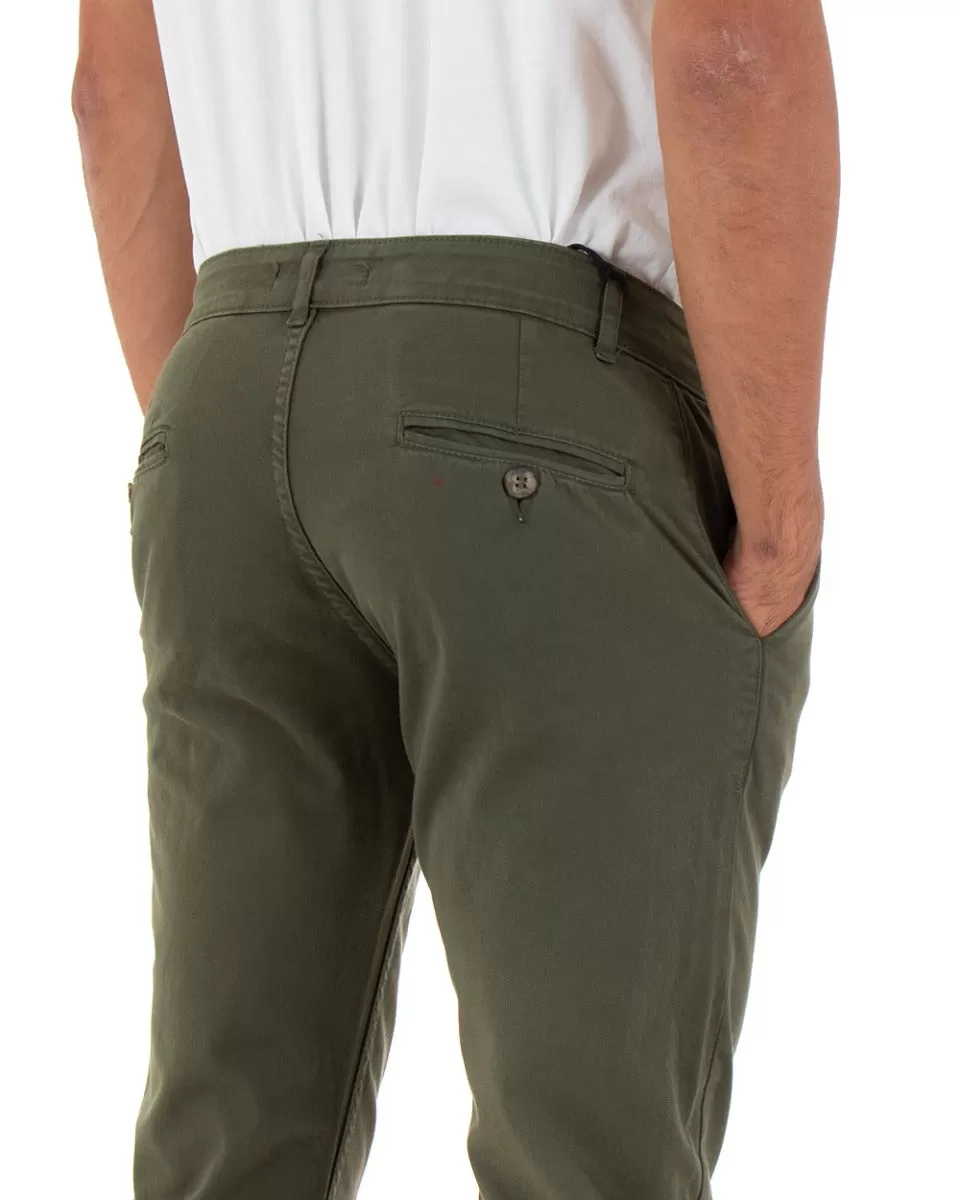 Pantaloni Uomo Tasca America Basic Cotone Elastico Verde Slim Classico GIOSAL-P5005A