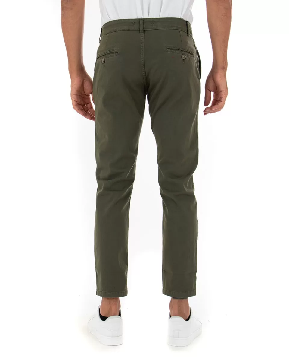 Pantaloni Uomo Tasca America Basic Cotone Elastico Verde Slim Classico GIOSAL-P5005A