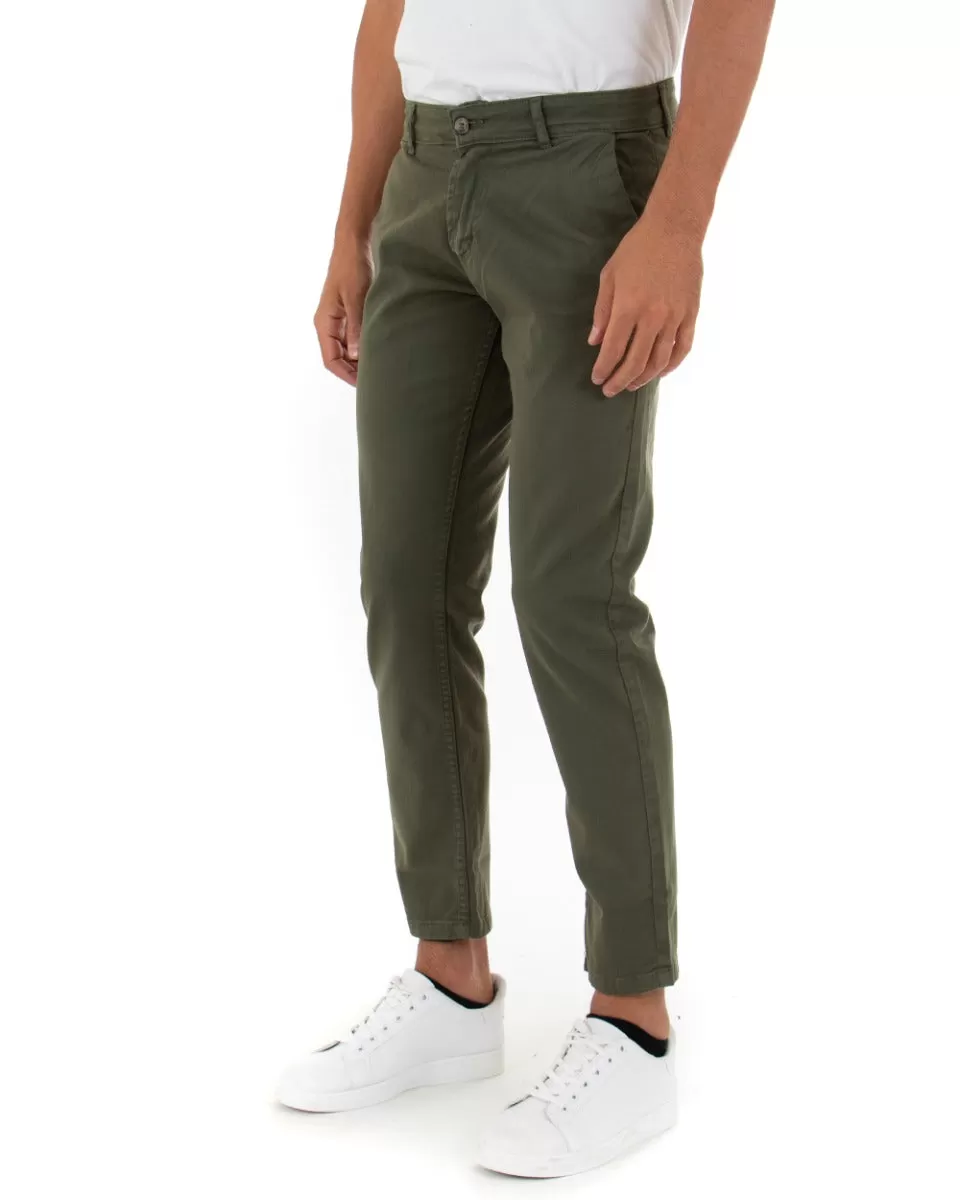 Pantaloni Uomo Tasca America Basic Cotone Elastico Verde Slim Classico GIOSAL-P5005A