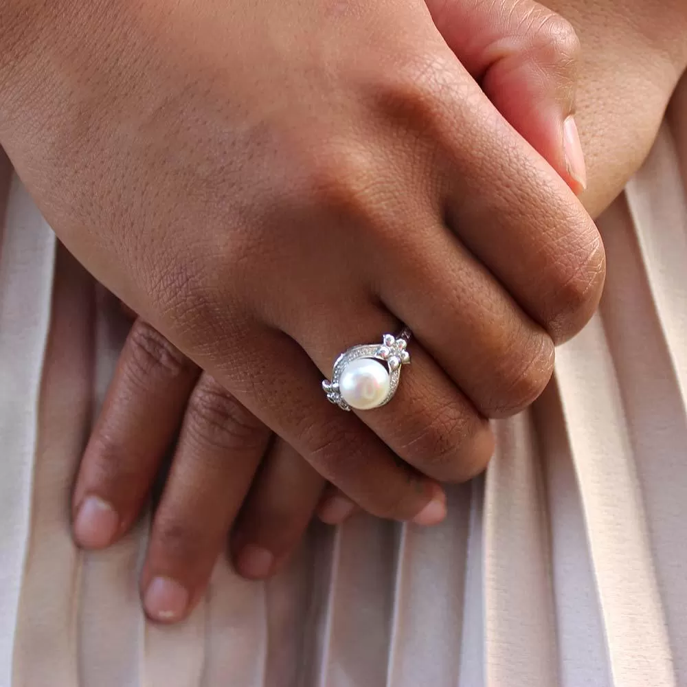 Pearl Pavé Plumeria Ring