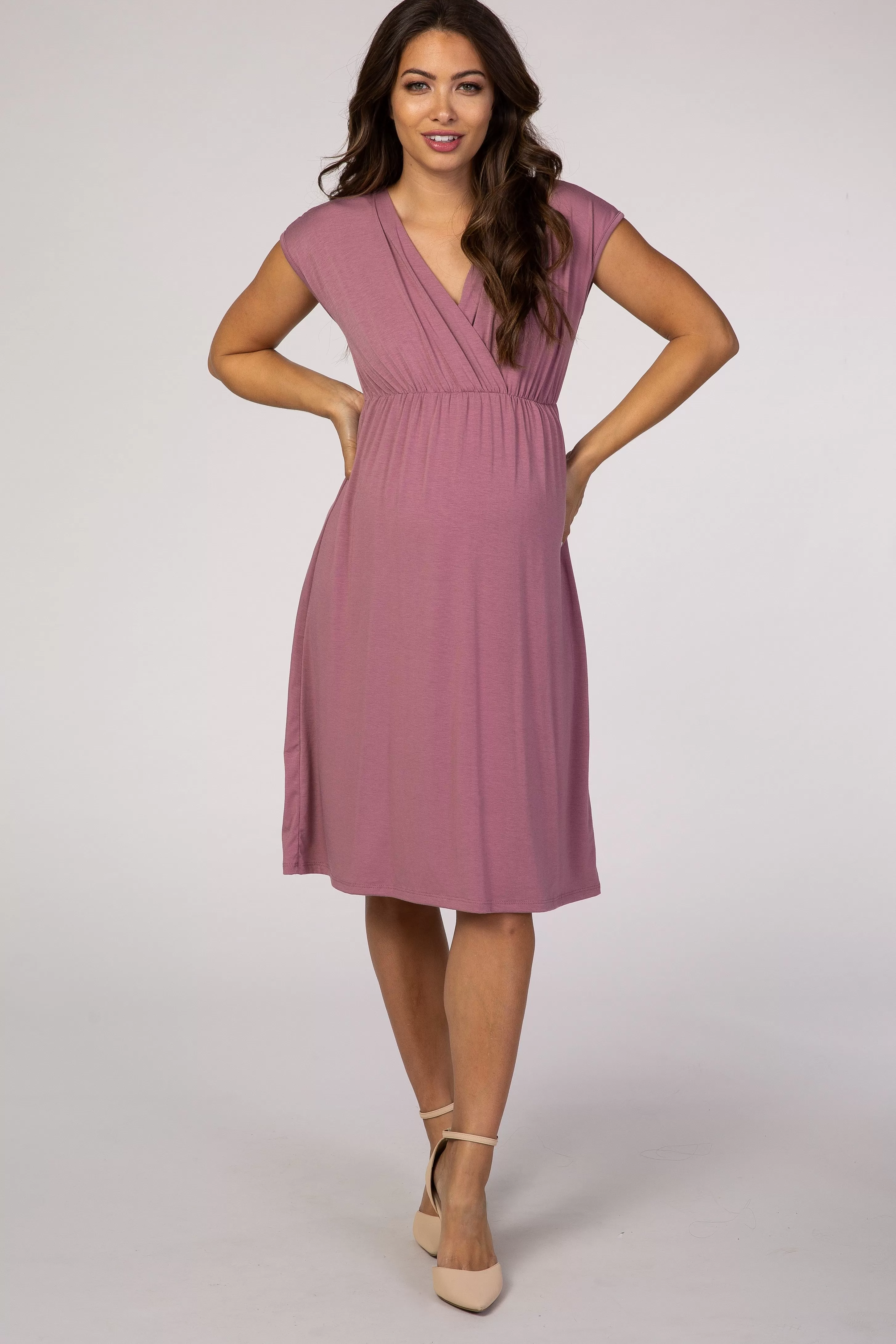 PinkBlush Mauve Draped Maternity/Nursing Dress