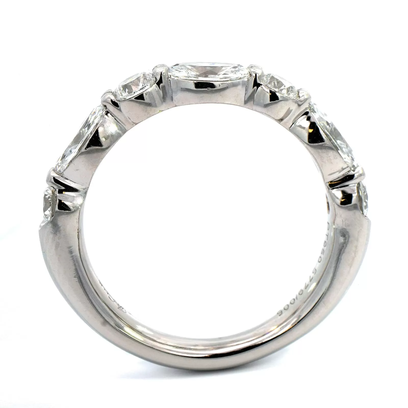 Platinum Shared Prong Alternating Round & Marquise Diamond Band