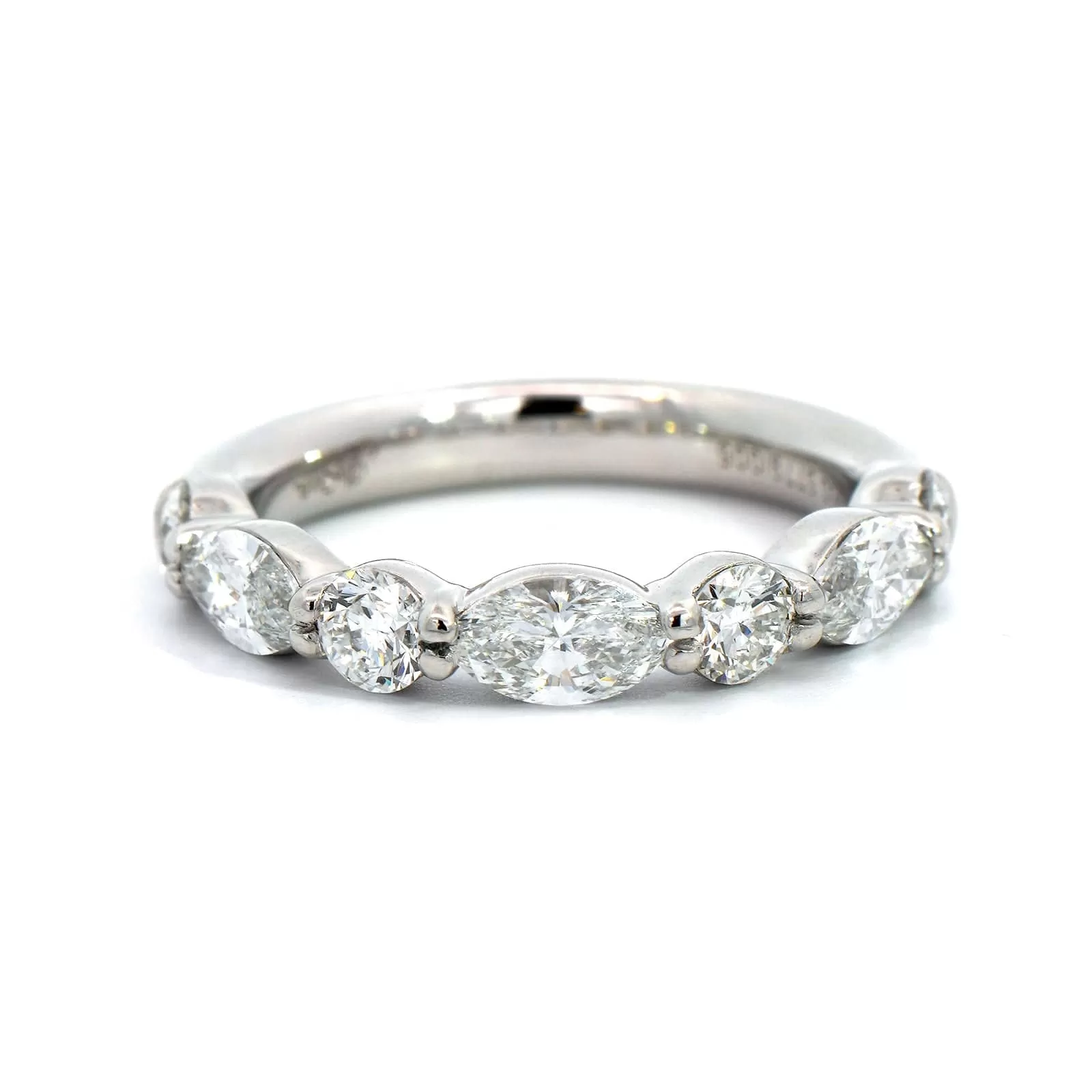 Platinum Shared Prong Alternating Round & Marquise Diamond Band