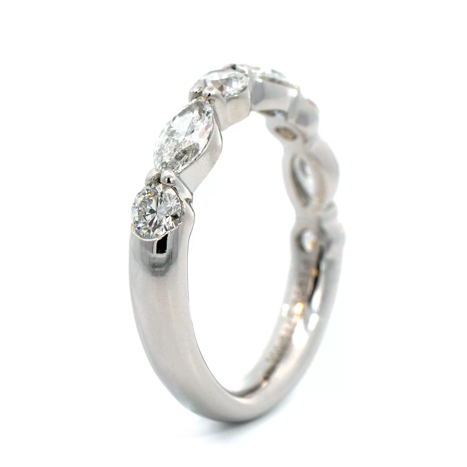 Platinum Shared Prong Alternating Round & Marquise Diamond Band