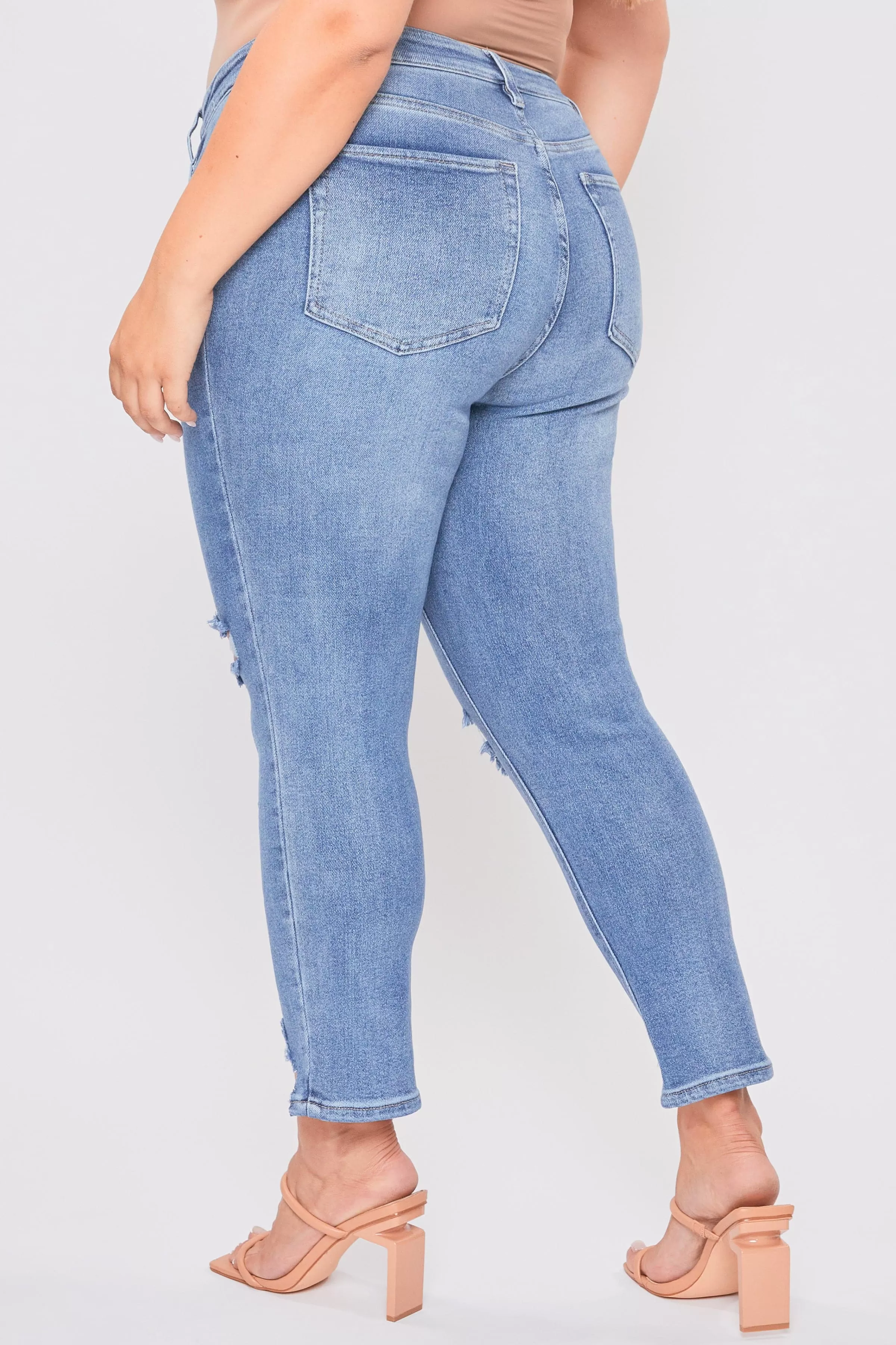 Plus Size Women's Dream Slim Straight Ankle Jeans With Hem Destruction