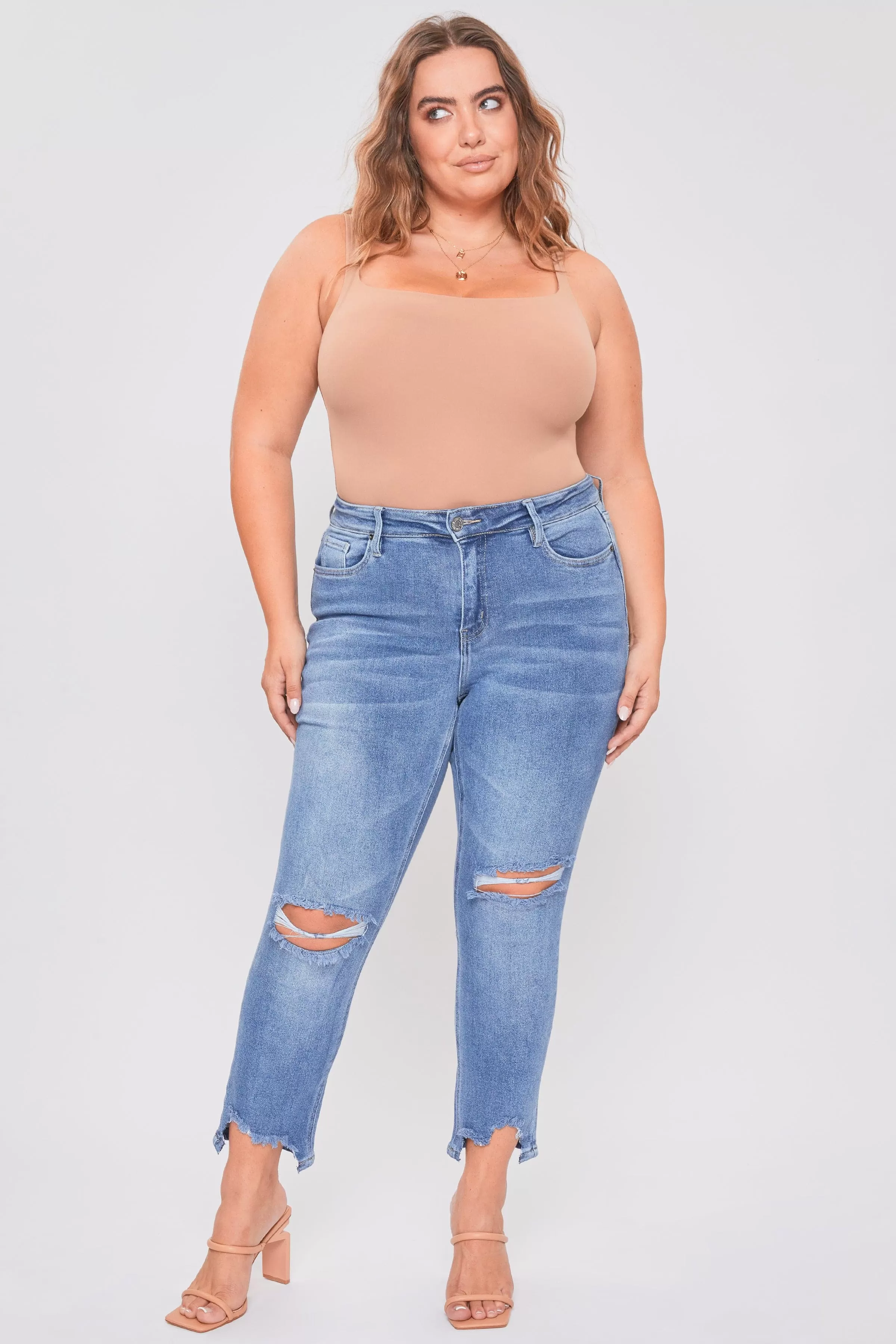 Plus Size Women's Dream Slim Straight Ankle Jeans With Hem Destruction