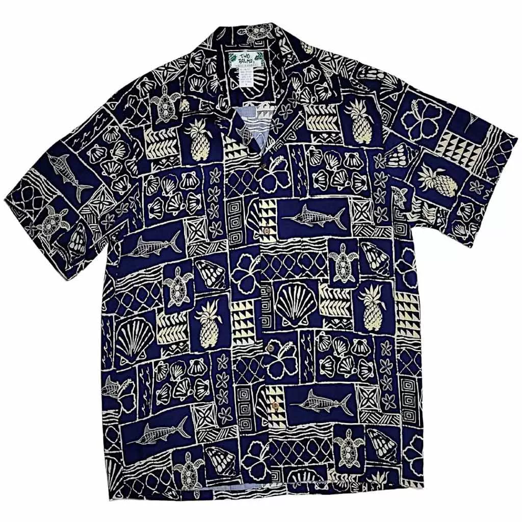 Polynesian Block Print Retro Vintage Style Hawaiian Shirt - black