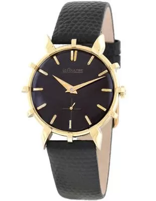 Pre-Owned Le Coultre Mens 14k Gold Watch - Fancy Bezel & Lugs - Black Dial