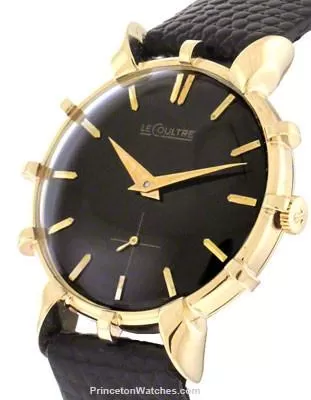 Pre-Owned Le Coultre Mens 14k Gold Watch - Fancy Bezel & Lugs - Black Dial