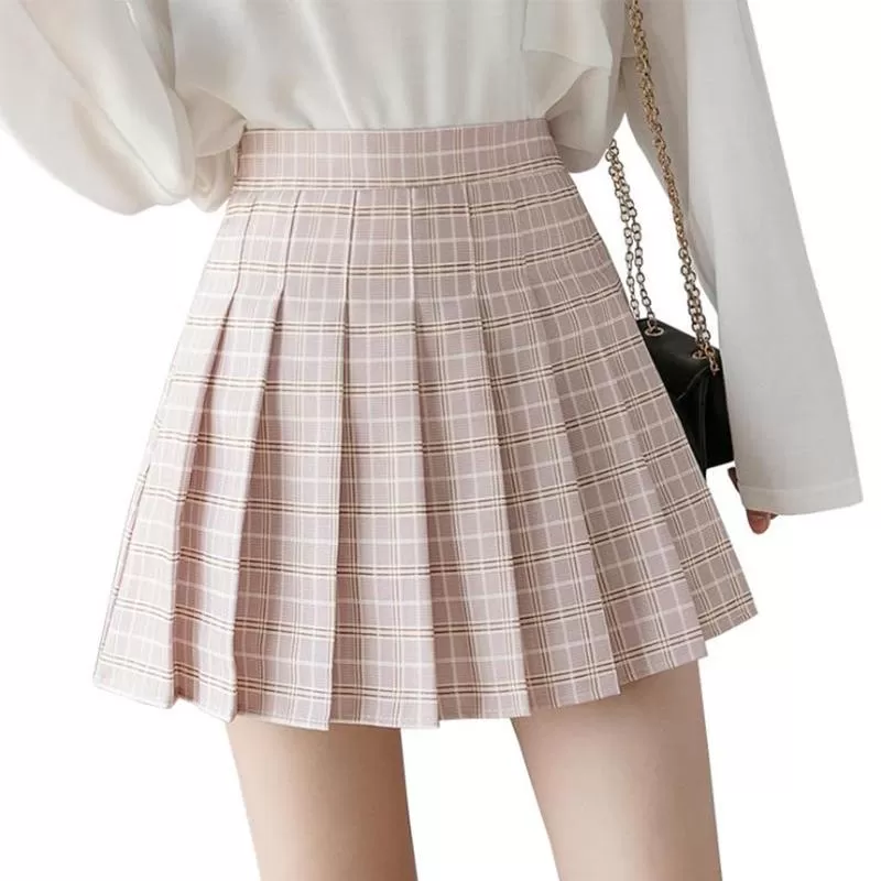 Preppy Style High Waist Chic Stitching Skirt Pleated