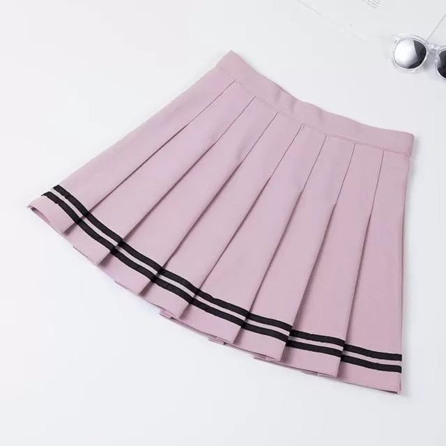 Preppy Style High Waist Chic Stitching Skirt Pleated