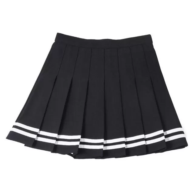 Preppy Style High Waist Chic Stitching Skirt Pleated