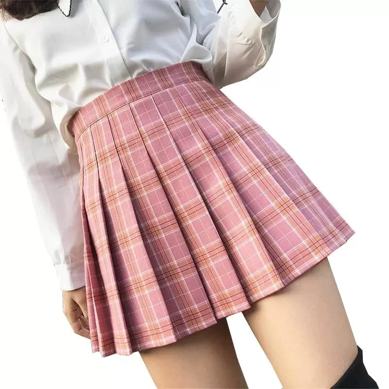 Preppy Style High Waist Chic Stitching Skirt Pleated