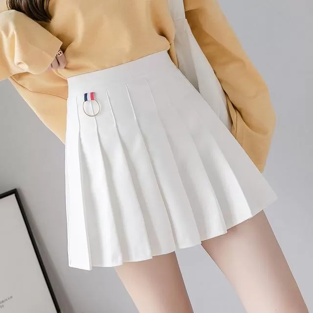 Preppy Style High Waist Chic Stitching Skirt Pleated