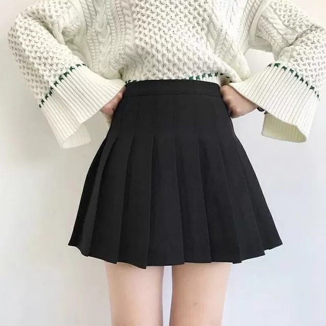 Preppy Style High Waist Chic Stitching Skirt Pleated