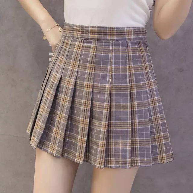 Preppy Style High Waist Chic Stitching Skirt Pleated