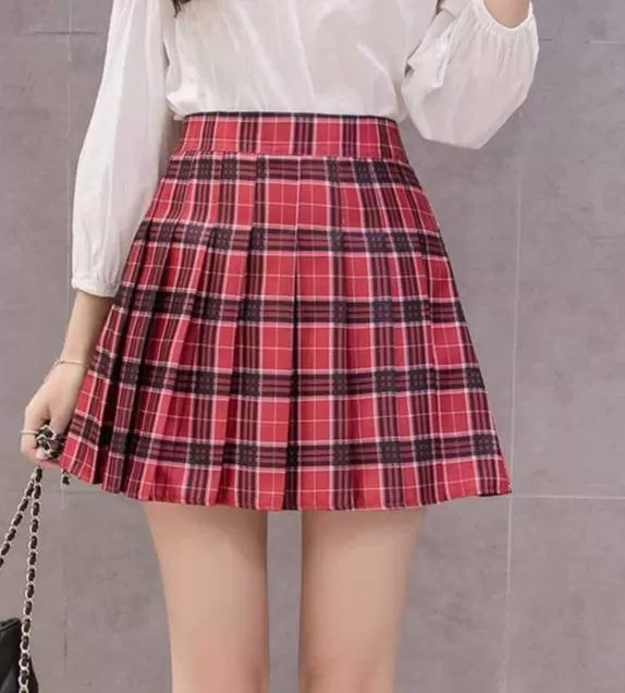 Preppy Style High Waist Chic Stitching Skirt Pleated