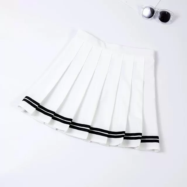 Preppy Style High Waist Chic Stitching Skirt Pleated