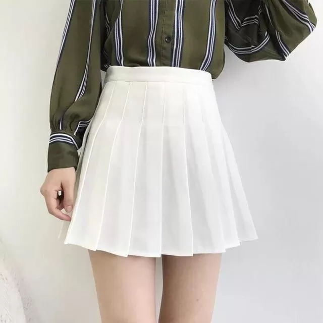 Preppy Style High Waist Chic Stitching Skirt Pleated