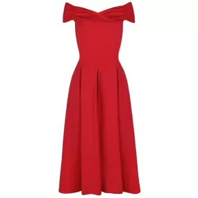 Red Crossover Vintage Bardot 50s Swing Dress