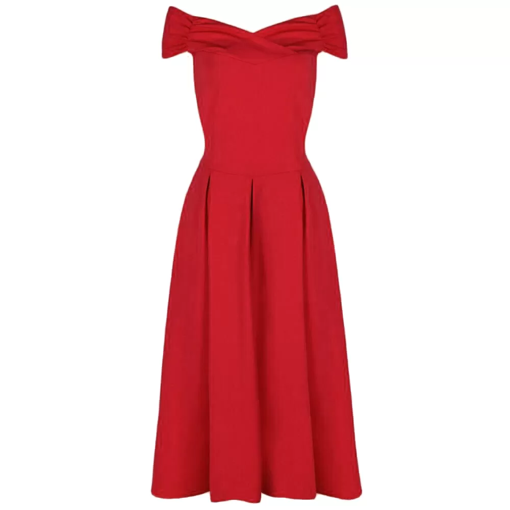 Red Crossover Vintage Bardot 50s Swing Dress