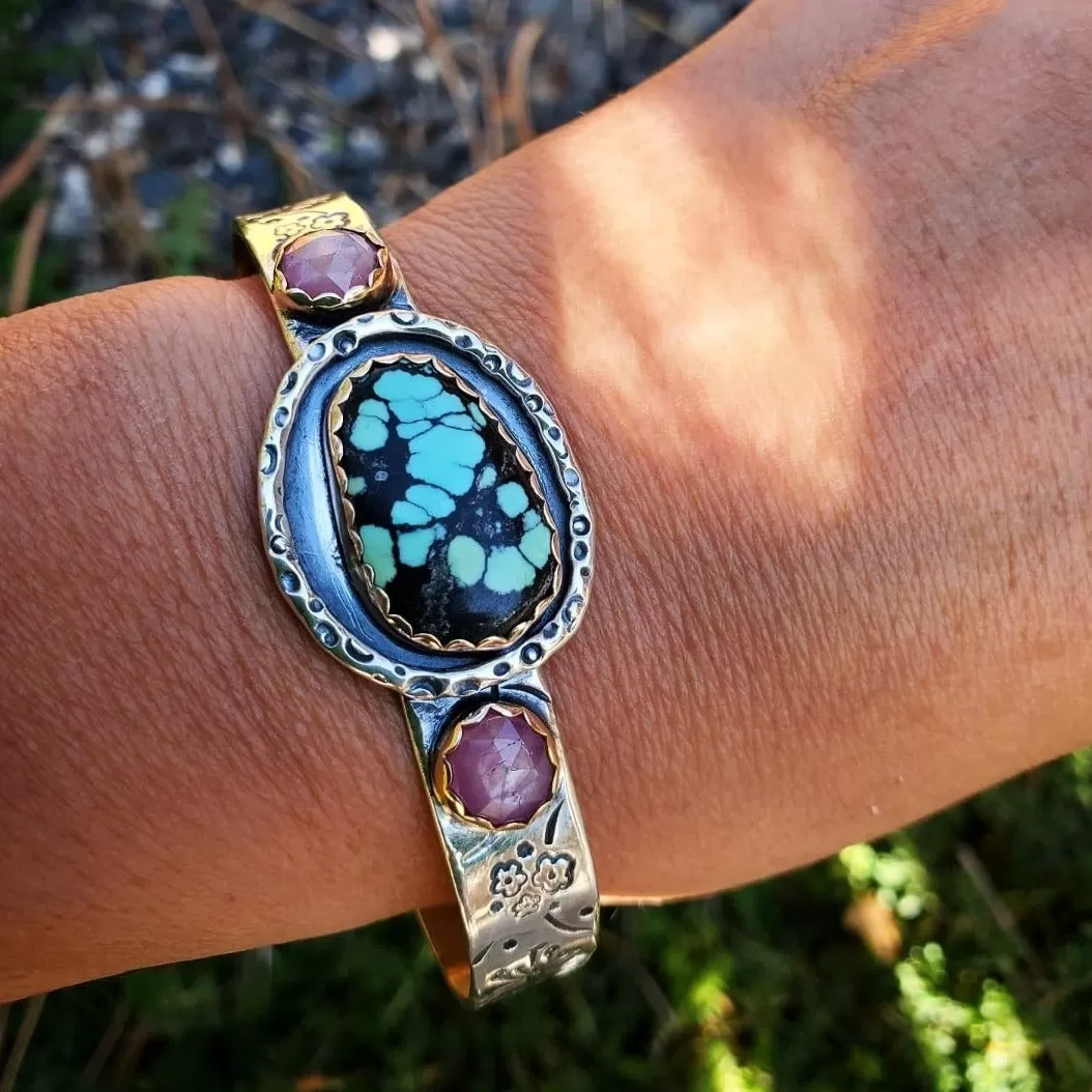 Ruby and Turquoise Cuff