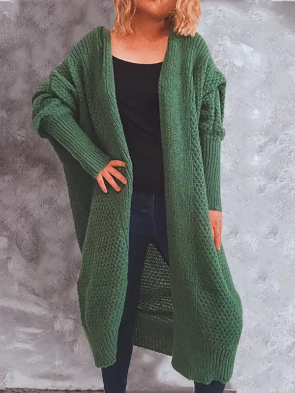 Scarf Collar Doll Sleeve Knit Long Sweater Cardigan