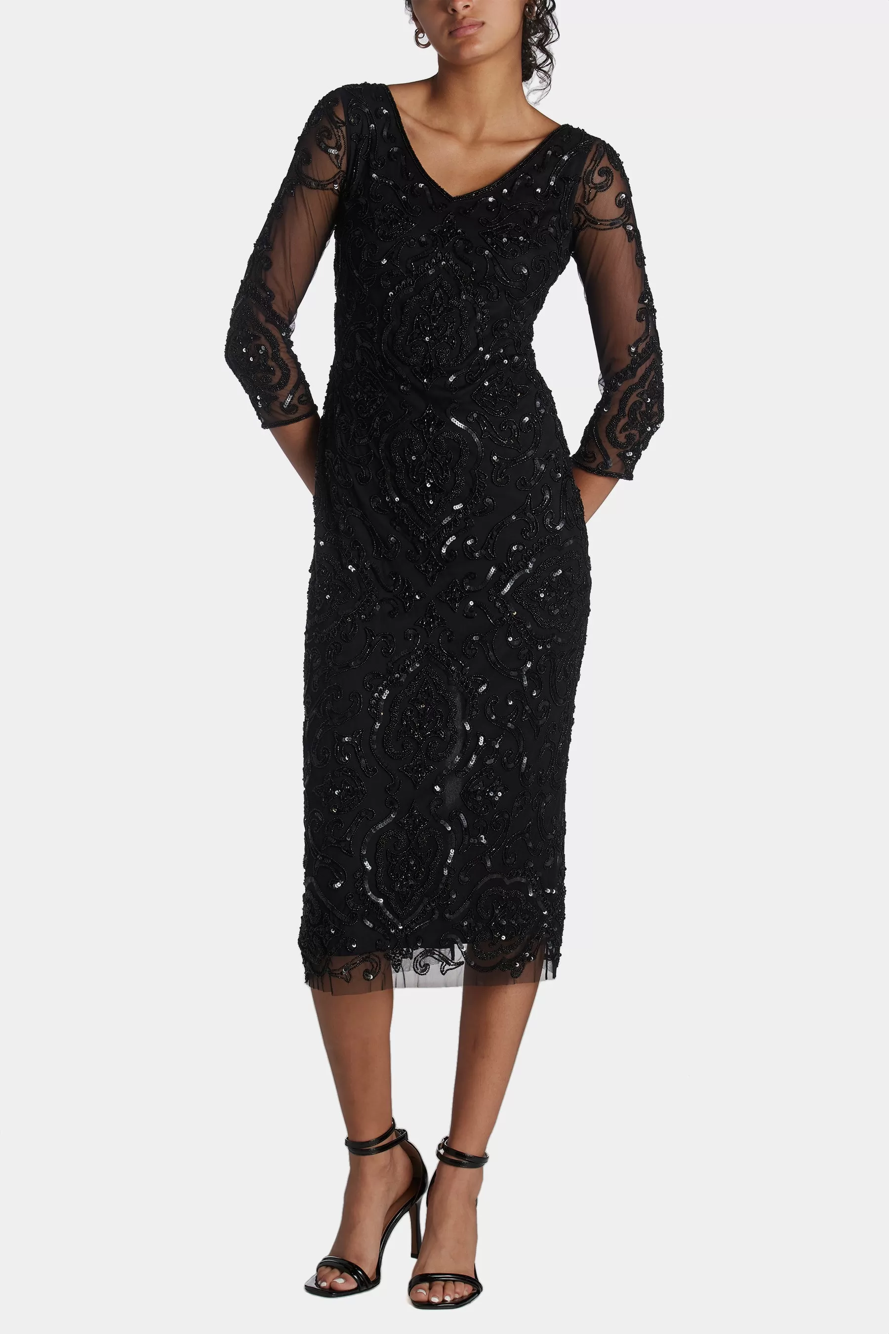 Sequin Bead Embellished Midi Dress