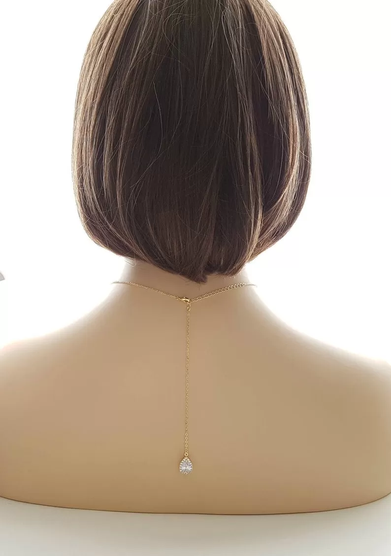 Simple Teardrop Back Necklace for Weddings-Evelyn