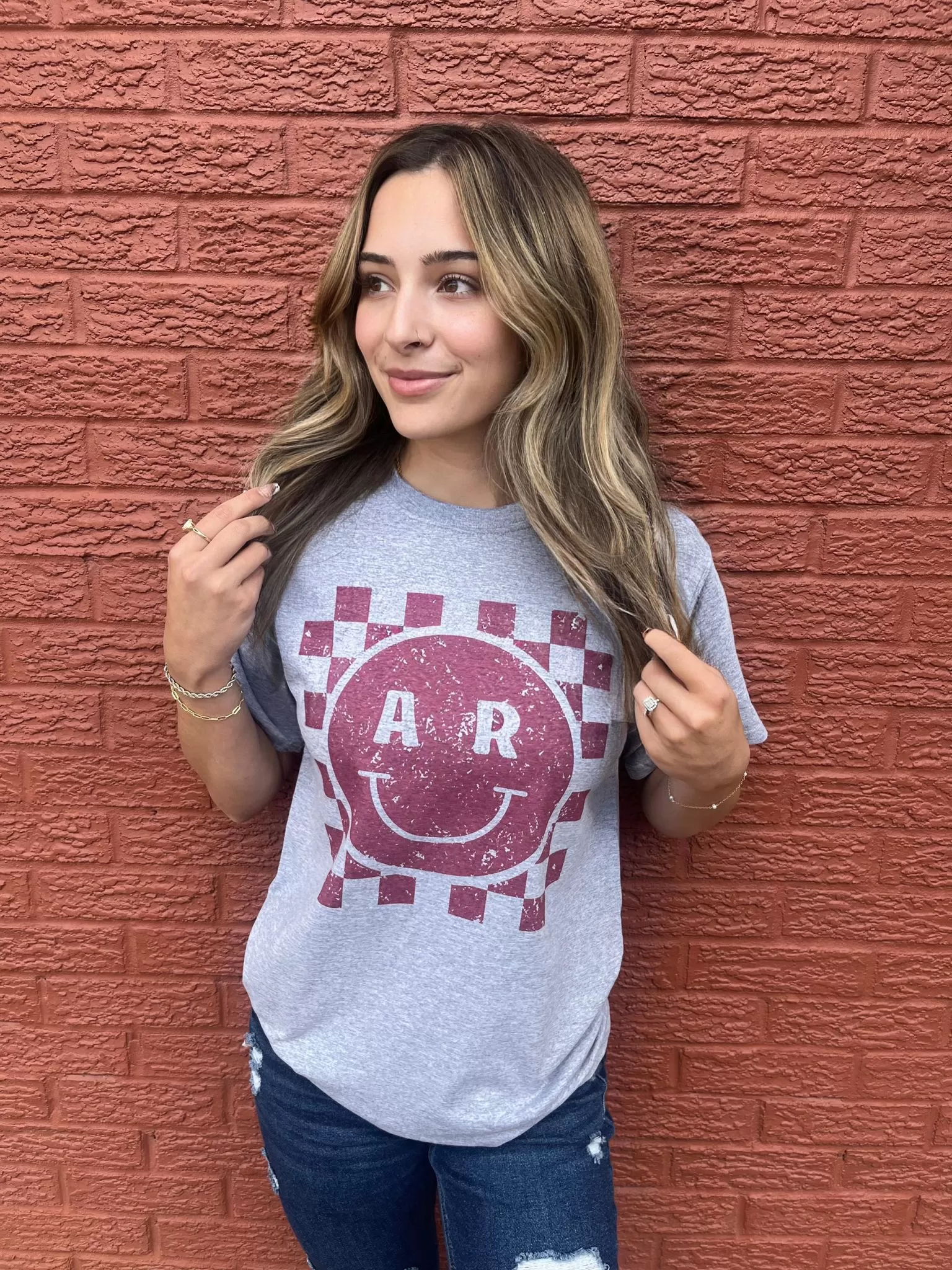 Smiley Checkered Arkansas Tee