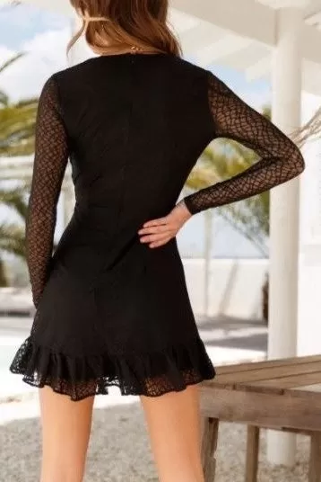 Soft Lace Long Sleeved Mini Dress